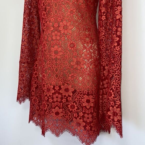 For Love and Lemons Dress “Love Bird” Rare Red Lace Sz 4 Nwot - Picture 4 of 8